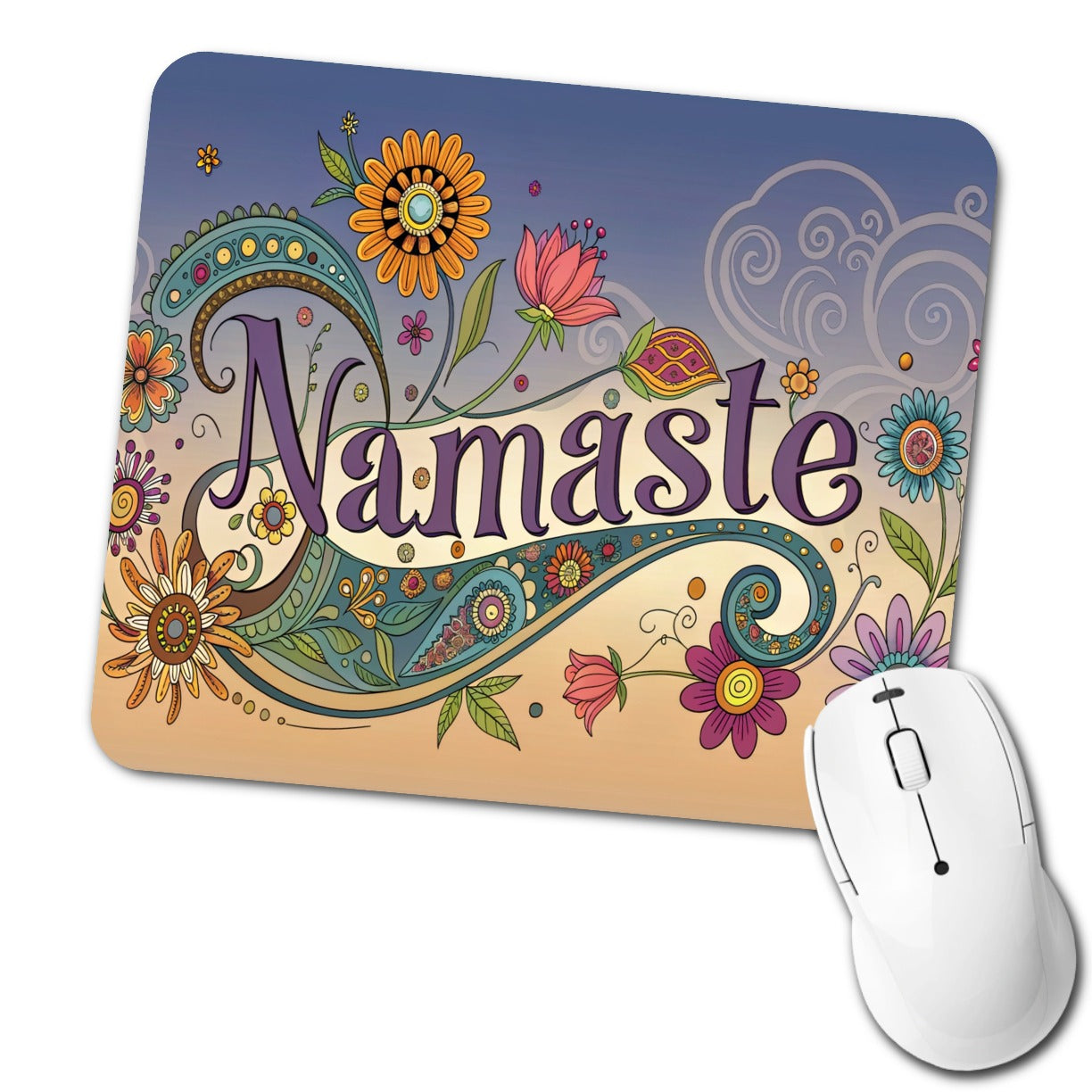 Namaste Yoga Hippie Flower Power Low Profile Mouse Pad Mat