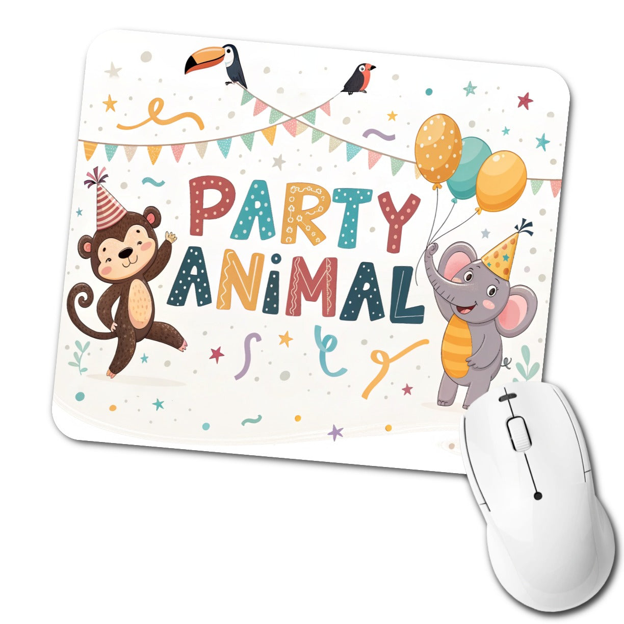 Party Animal Cute Funny Monkey Elephant Low Profile Mouse Pad Mat