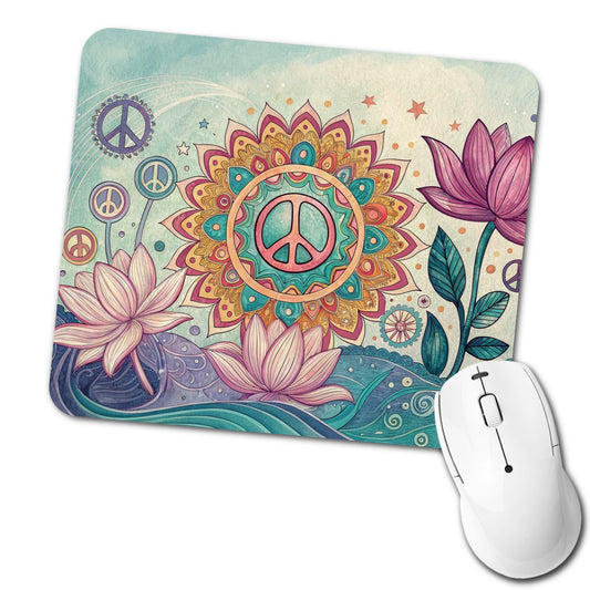 Peace Sign Symbols Mandala Flower Low Profile Mouse Pad Mat