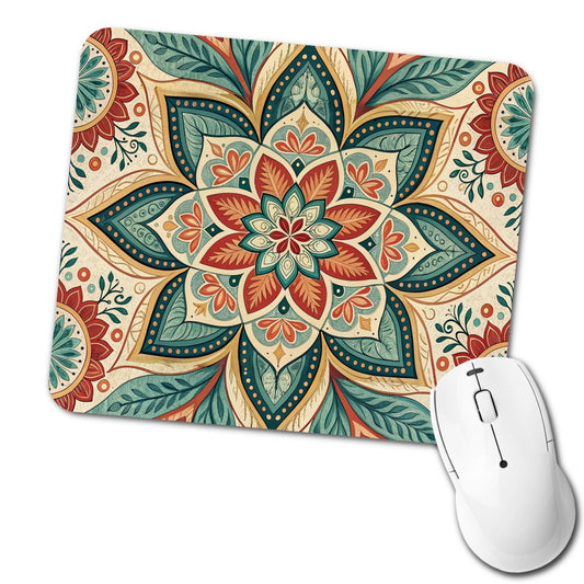 Symmetrical Artistic Flower Floral Pattern Low Profile Mouse Pad Mat