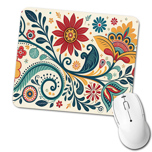 Traditional Folk Art Floral Pattern Low Profile Mouse Pad Mat
