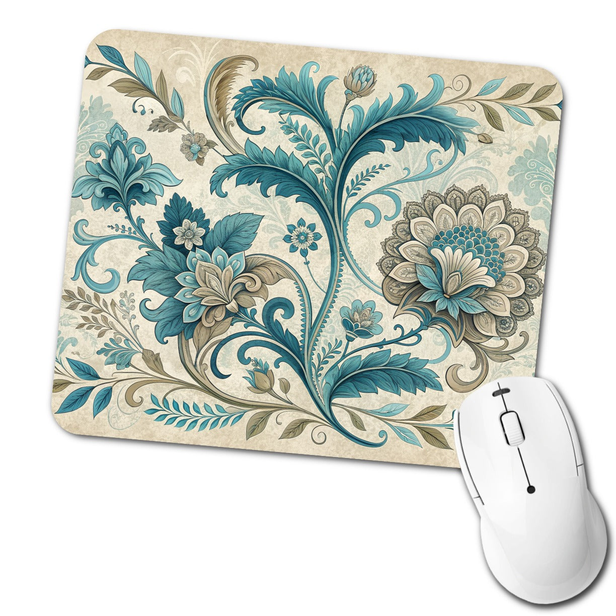 Victorian Decorative Flowers Leaves Pattern Low Profile Mouse Pad Mat