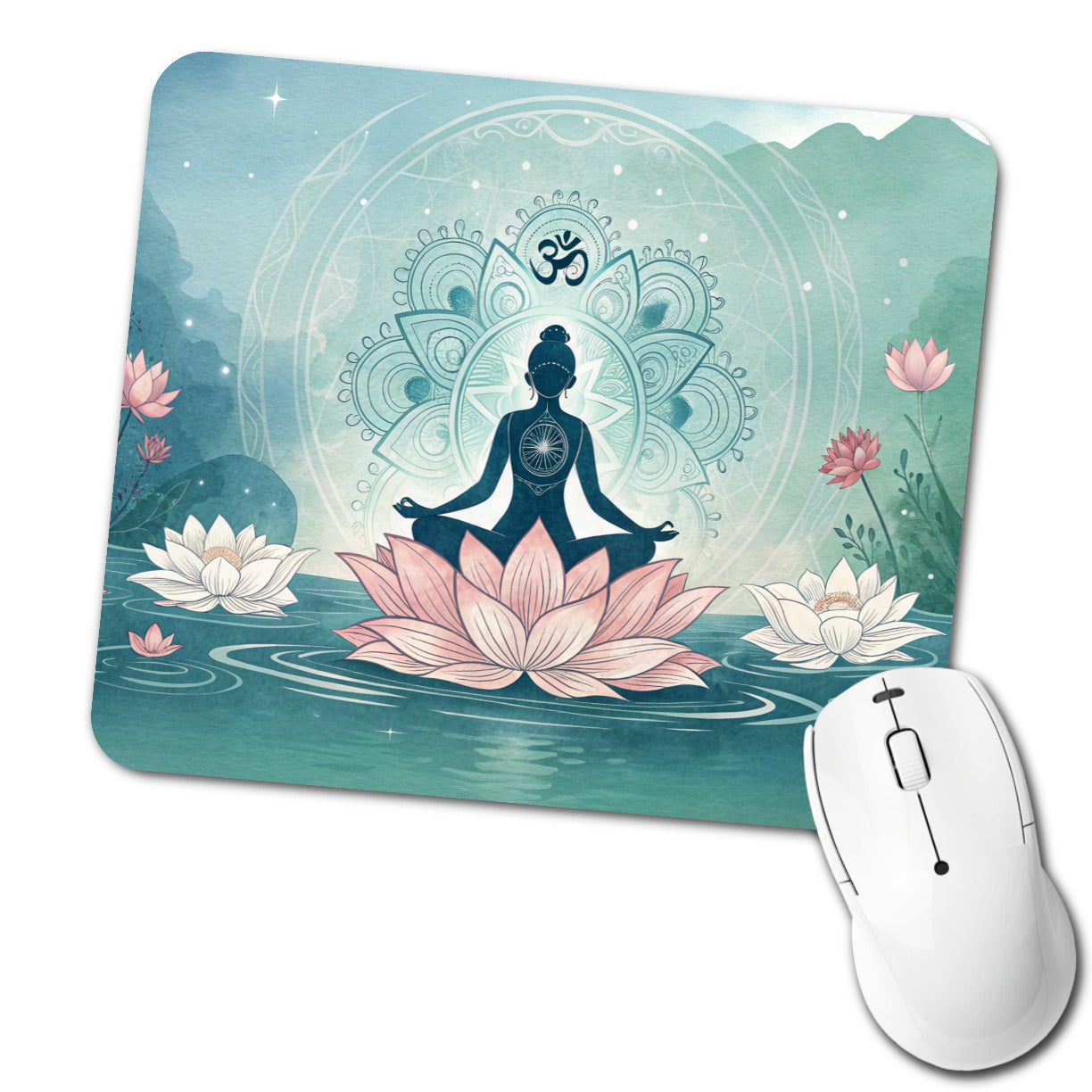 Yoga Meditation Lotus Flower Om Aum Low Profile Mouse Pad Mat