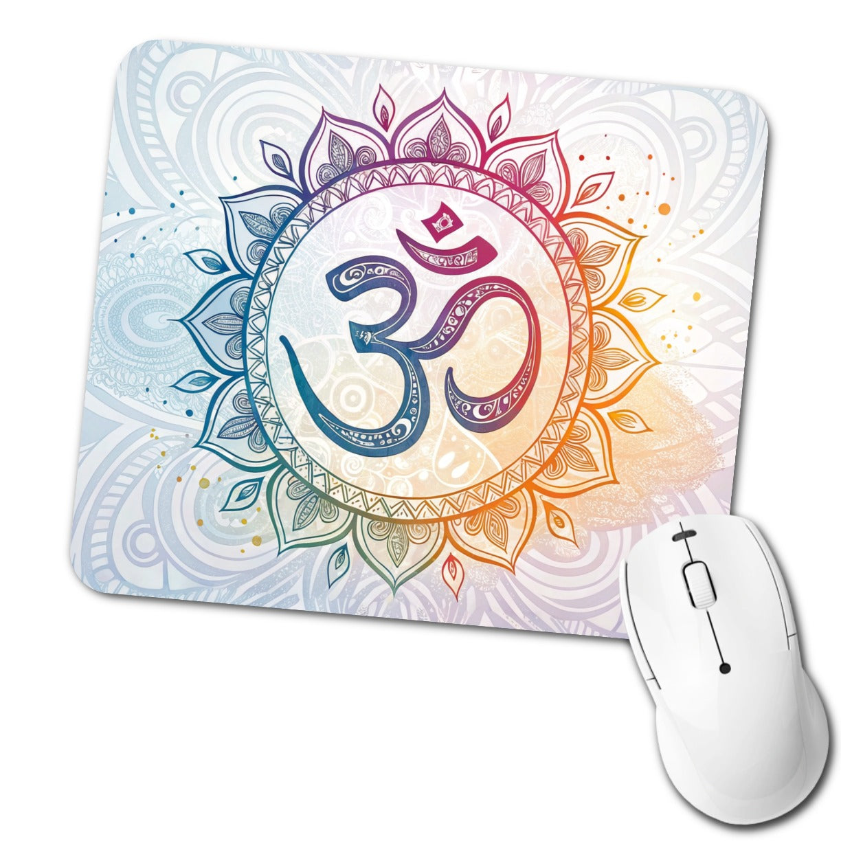 Yoga Om Aum Mandala Symbol Rainbow Low Profile Mouse Pad Mat