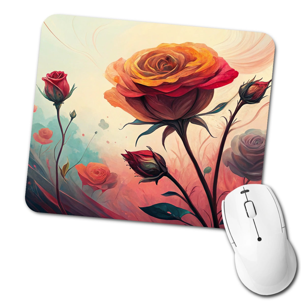 Abstract Roses Flowers Low Profile Mouse Pad Mat