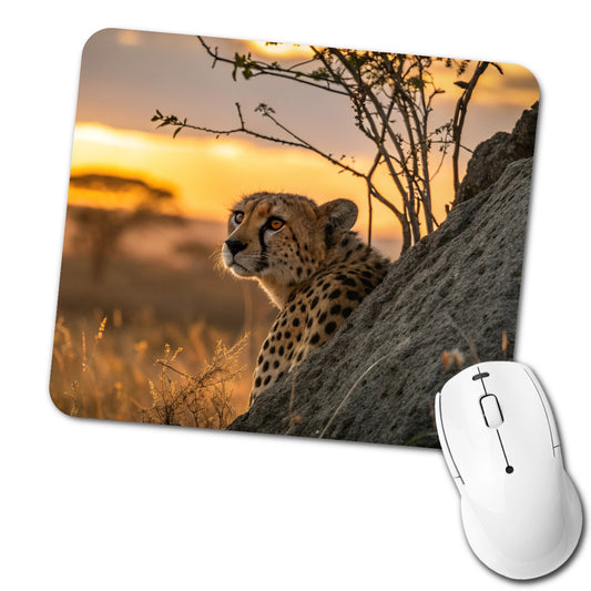 African Cheetah Safari Sunset Low Profile Mouse Pad Mat