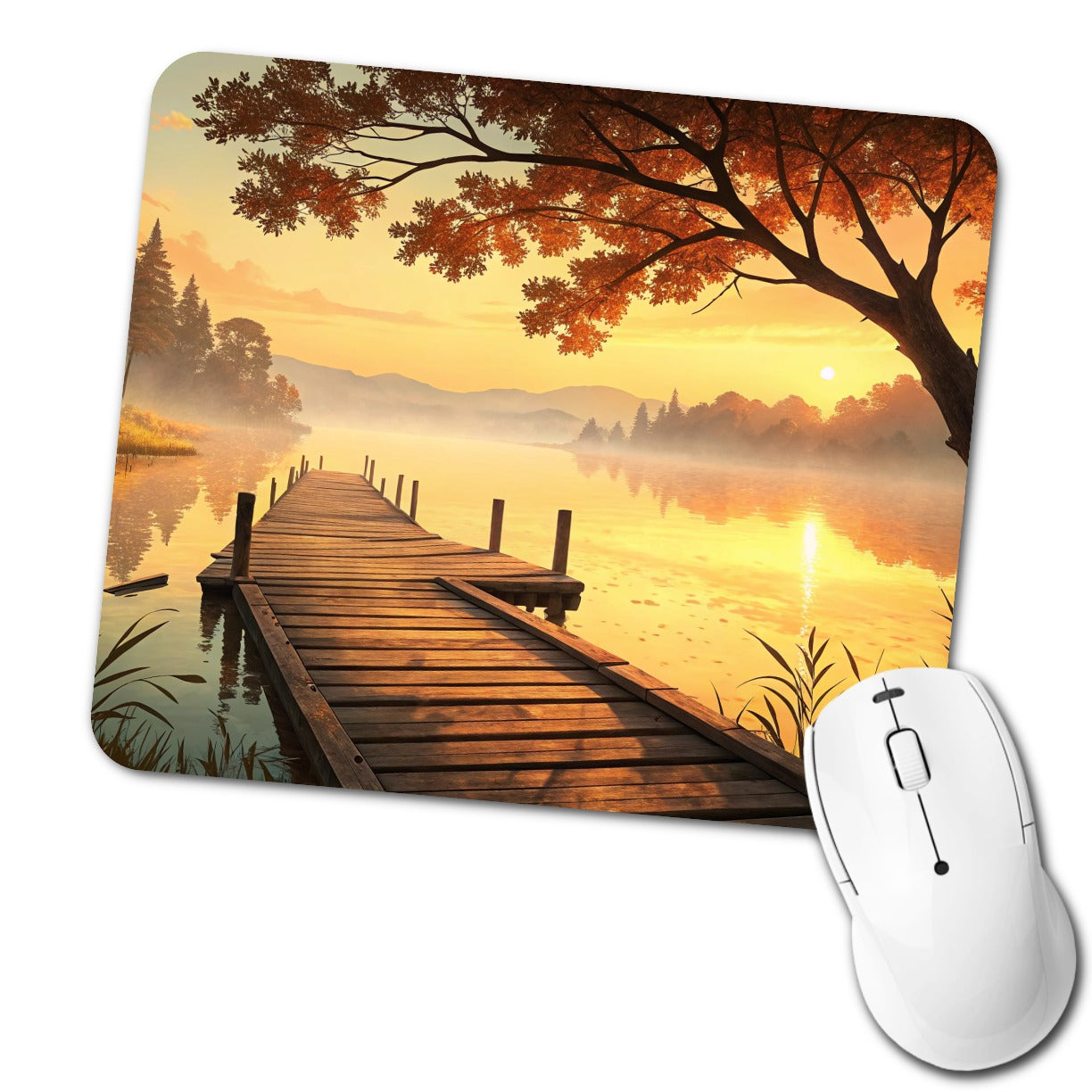 Autumn Lake Dock Sunset Low Profile Mouse Pad Mat