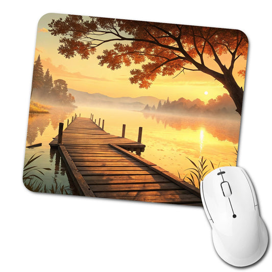 Autumn Lake Dock Sunset Low Profile Mouse Pad Mat