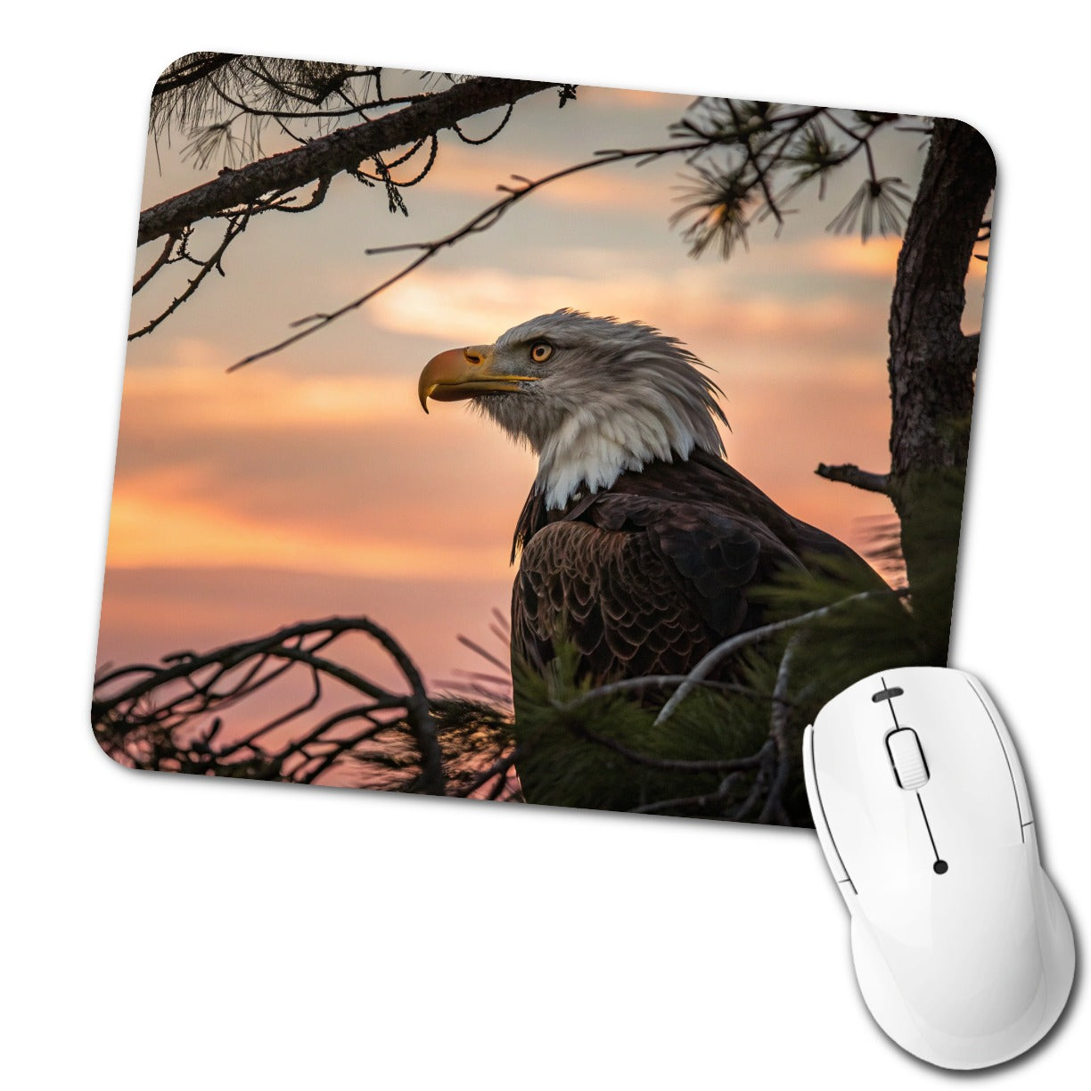 Bald Eagle At Sunset Low Profile Mouse Pad Mat