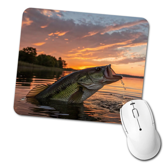 Bass Fish Fishing Sunset Low Profile Mouse Pad Mat