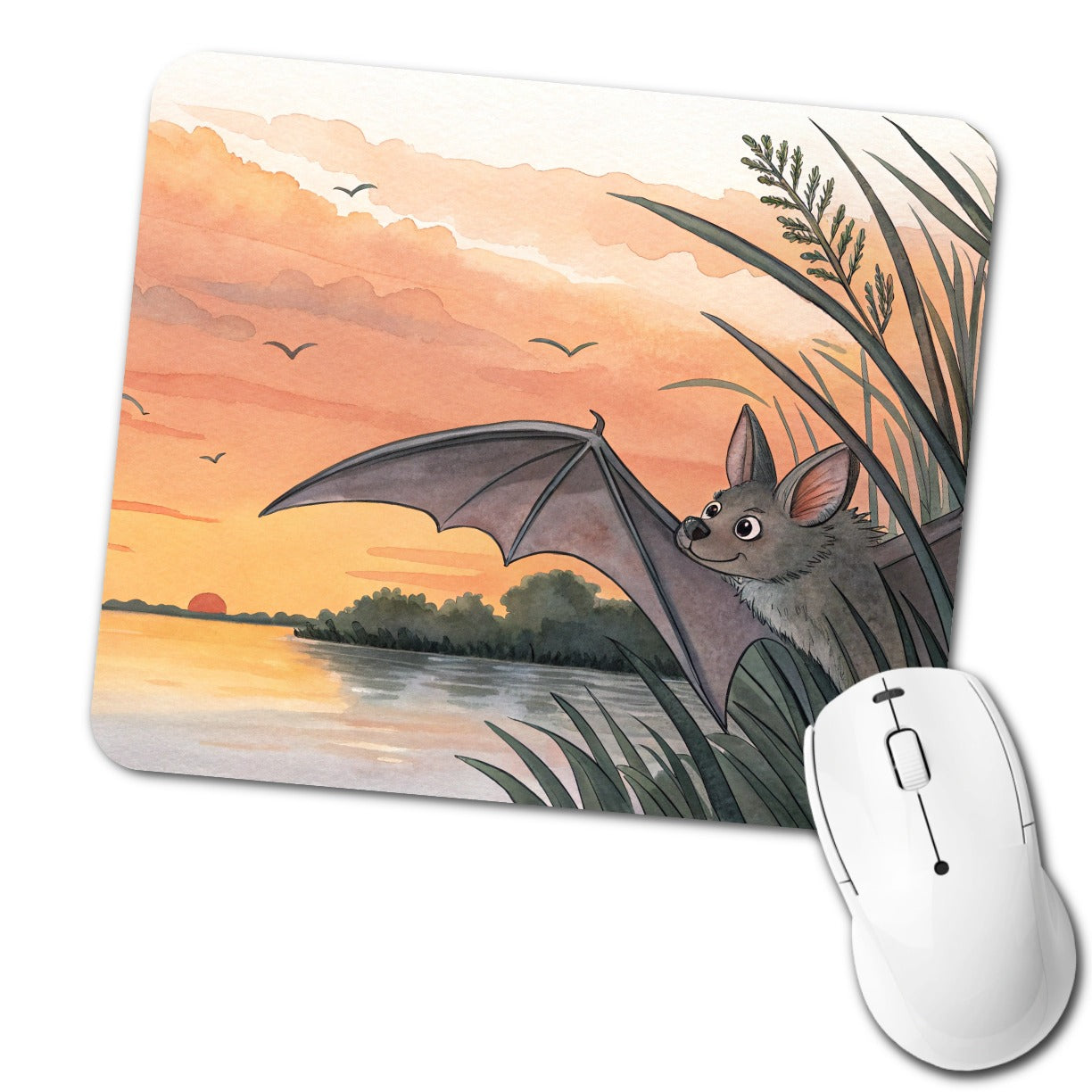 Bat Sunset Nature Scene Low Profile Mouse Pad Mat