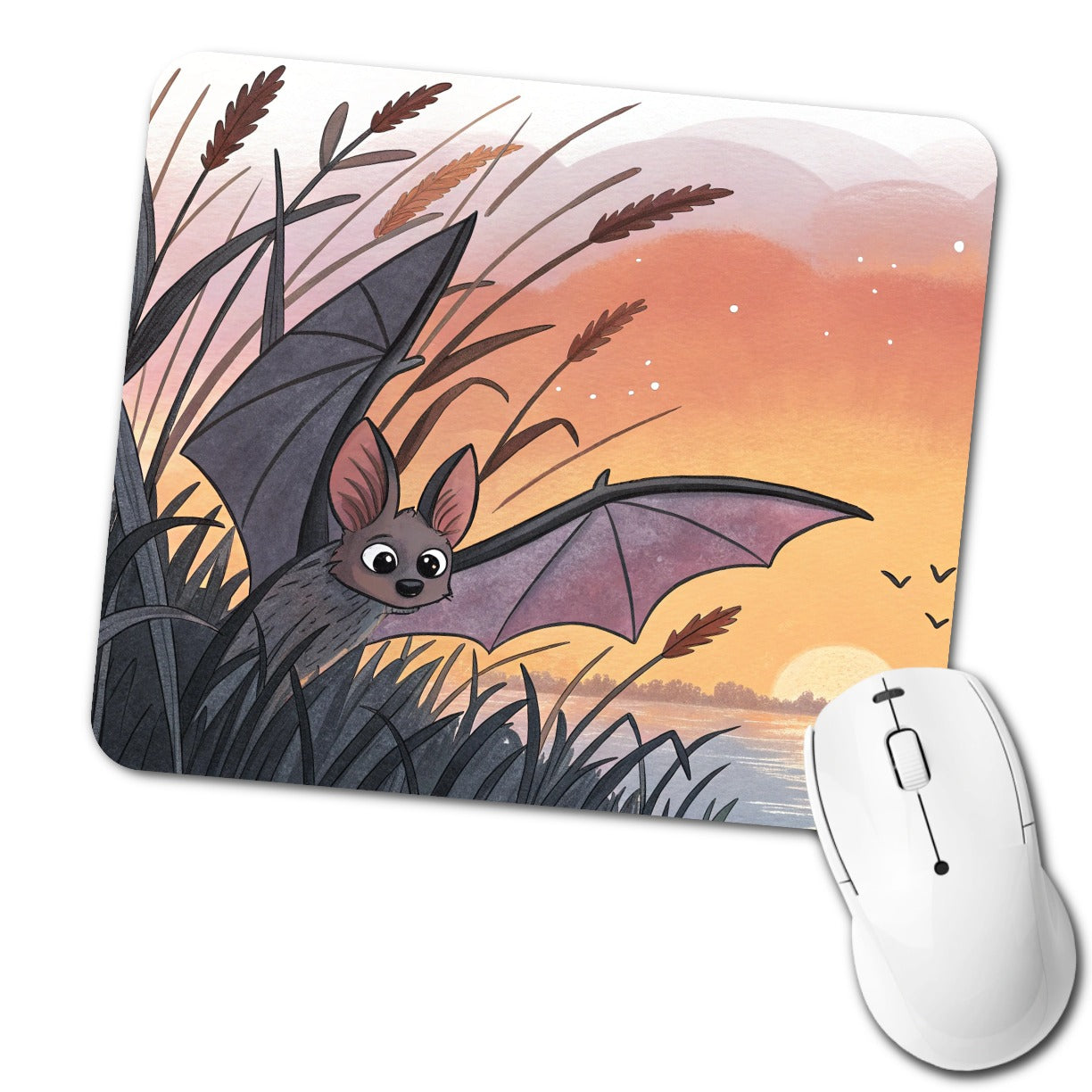 Bat Wildlife At Sunset Low Profile Mouse Pad Mat