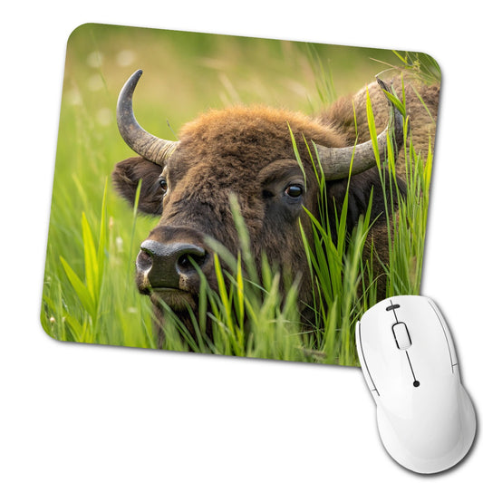 Bison Grassland Wildlife Scene Low Profile Mouse Pad Mat