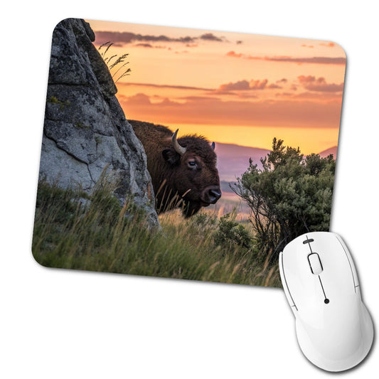Bison Wildlife At Sunset Low Profile Mouse Pad Mat