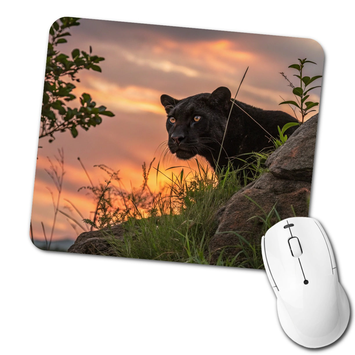 Black Panther At Sunset Low Profile Mouse Pad Mat