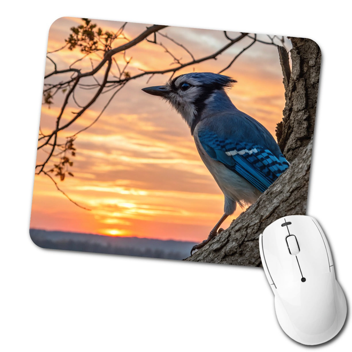 Blue Jay At Sunset Low Profile Mouse Pad Mat