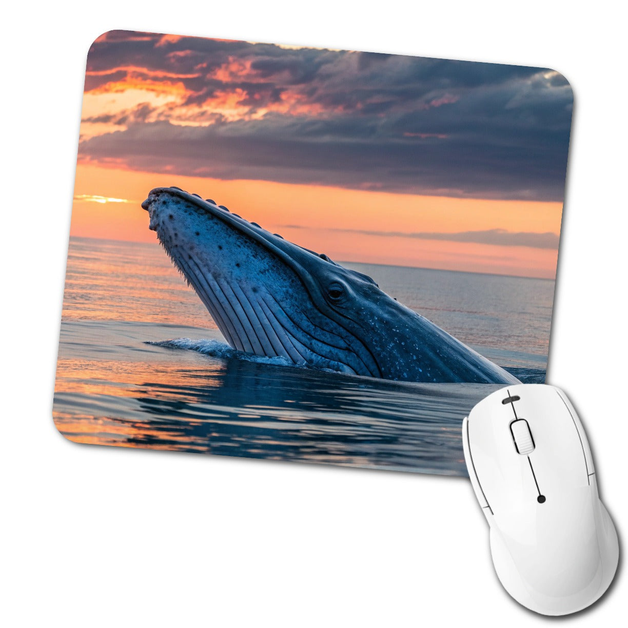 Blue Whale Ocean Sunset Low Profile Mouse Pad Mat