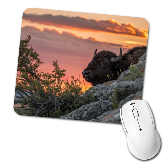 Buffalo At Sunset Low Profile Mouse Pad Mat