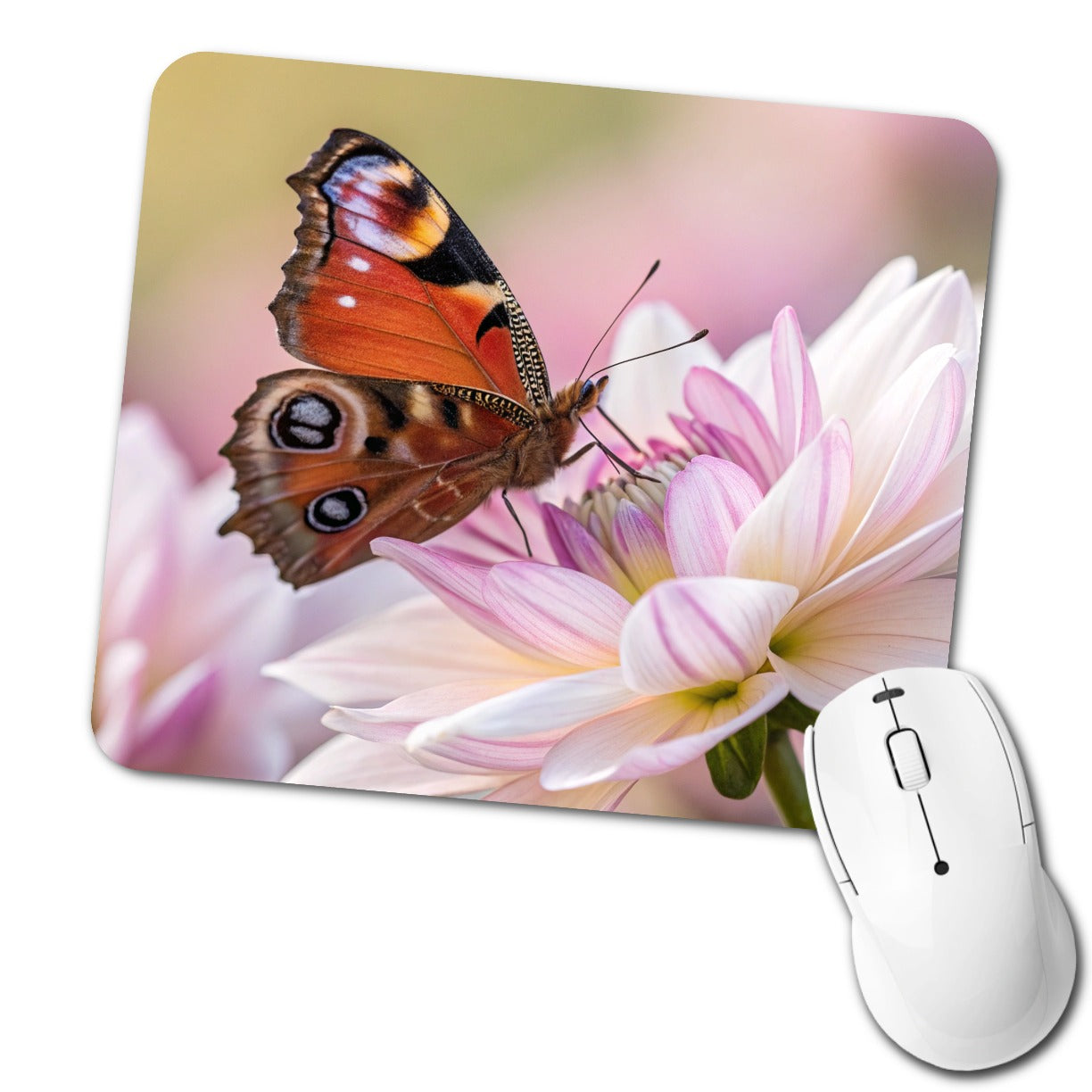Butterfly Wildflower Garden Scene Low Profile Mouse Pad Mat