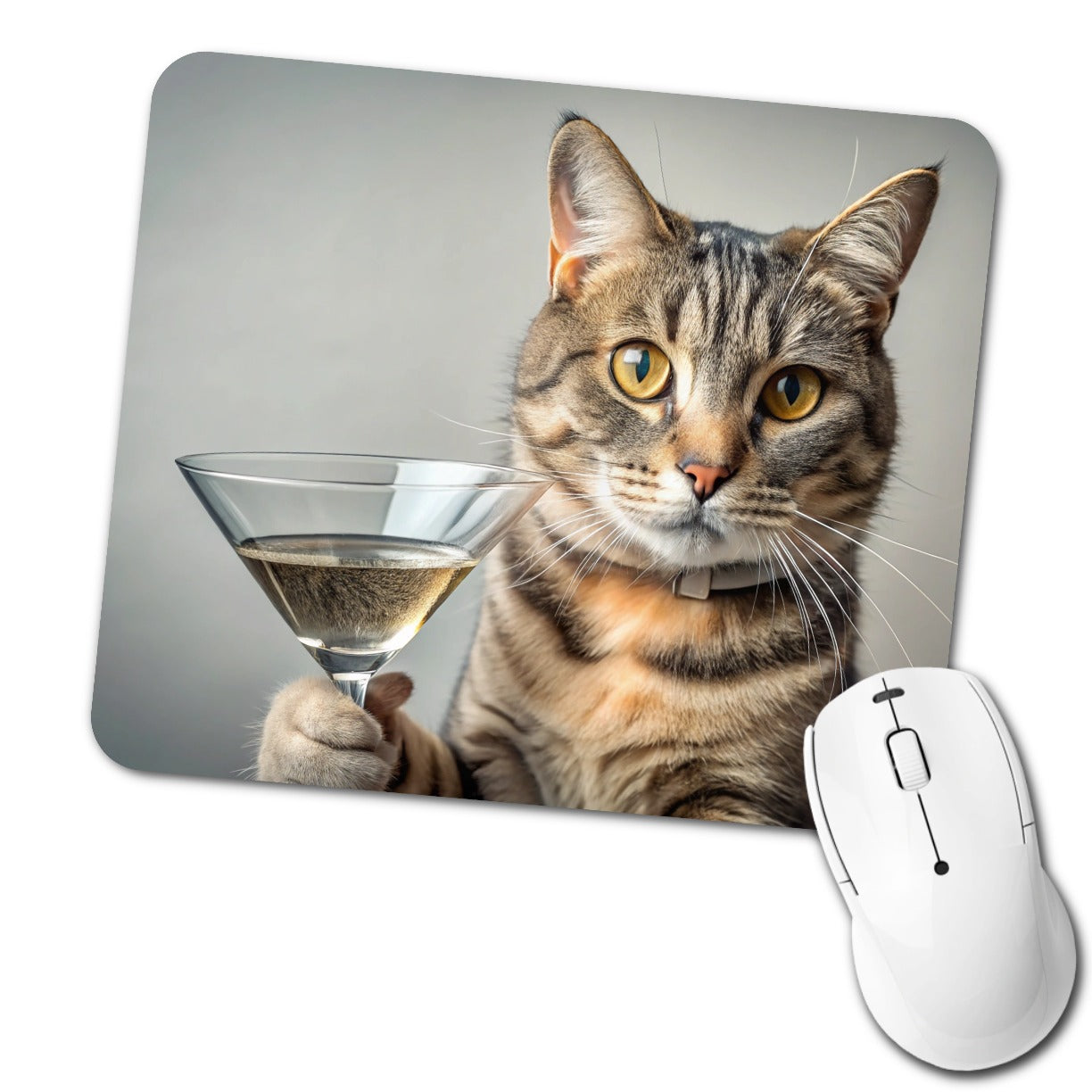 Cat Martini Glass Funny Low Profile Mouse Pad Mat