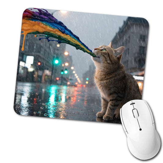 Cat Puking Rainbow Funny Low Profile Mouse Pad Mat