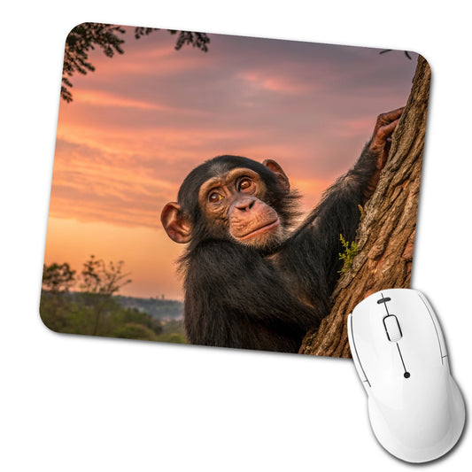 Chimpanzee Ape At Sunset Low Profile Mouse Pad Mat