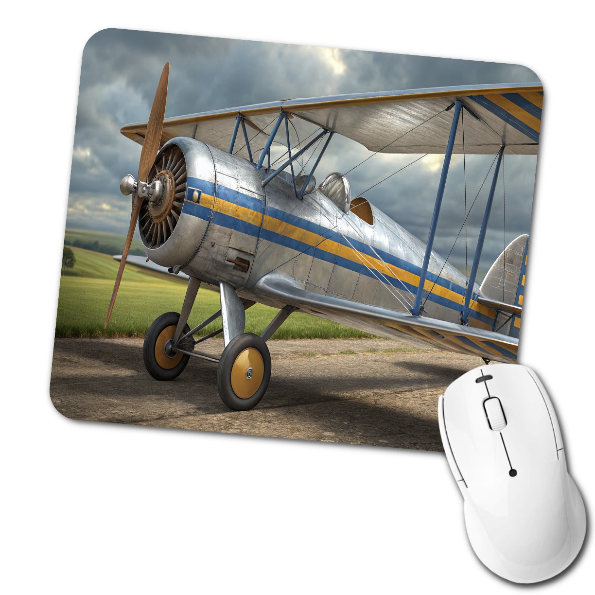 Classic Biplane Vintage Aircraft Low Profile Mouse Pad Mat