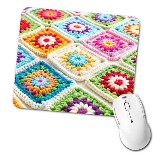 Colorful Crochet Granny Squares Low Profile Mouse Pad Mat