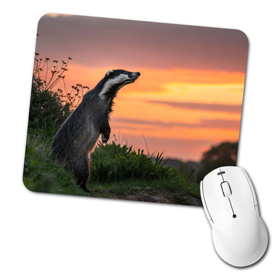 Curious Badger Sunset Scene Low Profile Mouse Pad Mat