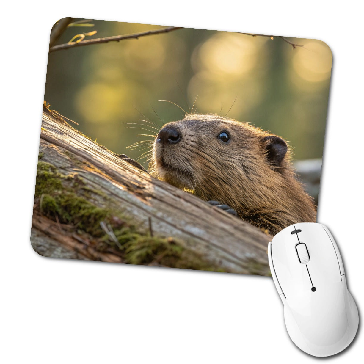 Curious Beaver Wildlife Nature Low Profile Mouse Pad Mat