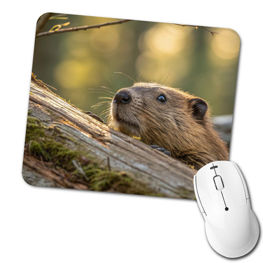 Curious Beaver Wildlife Nature Low Profile Mouse Pad Mat