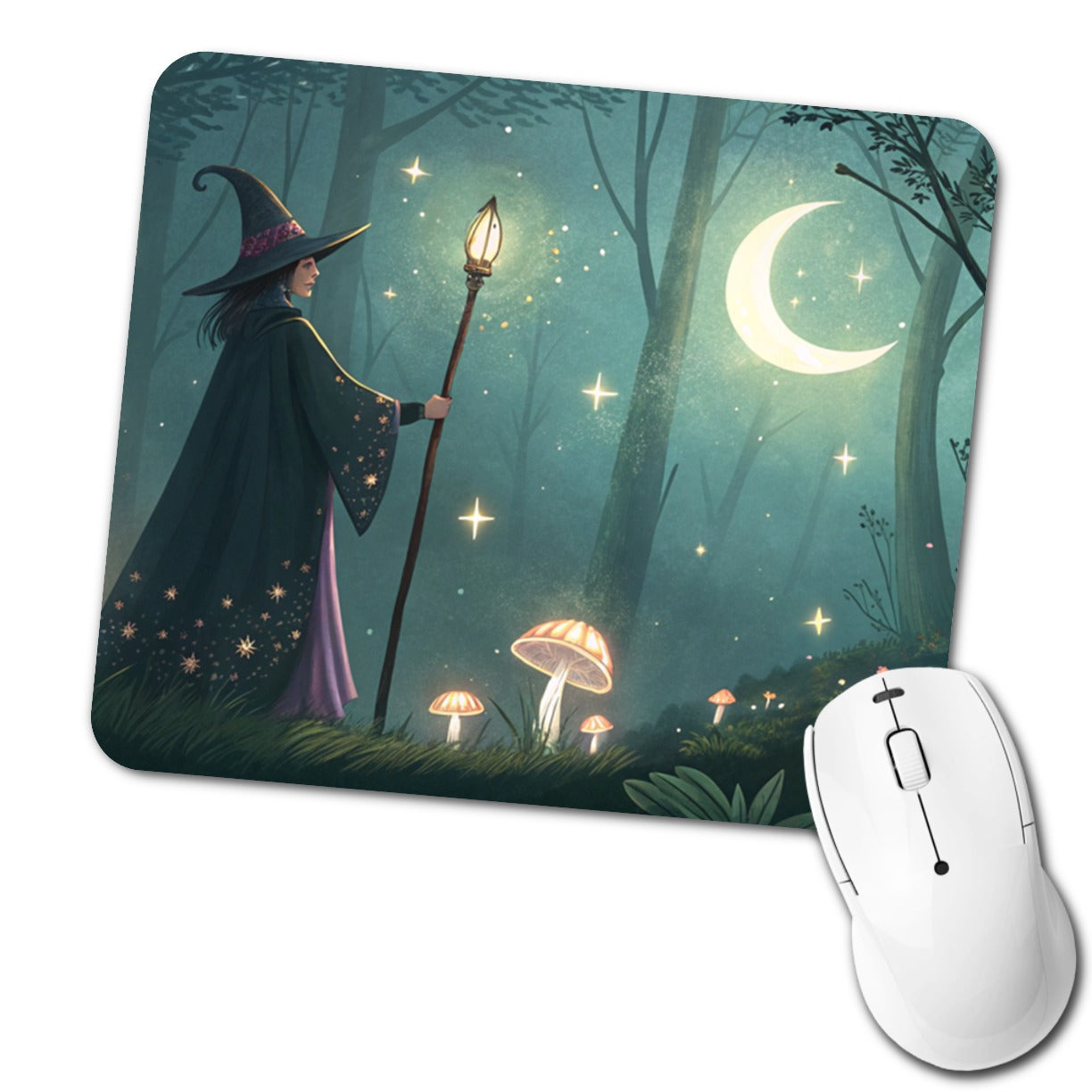 Enchanted Forest Witch Scene Low Profile Mouse Pad Mat