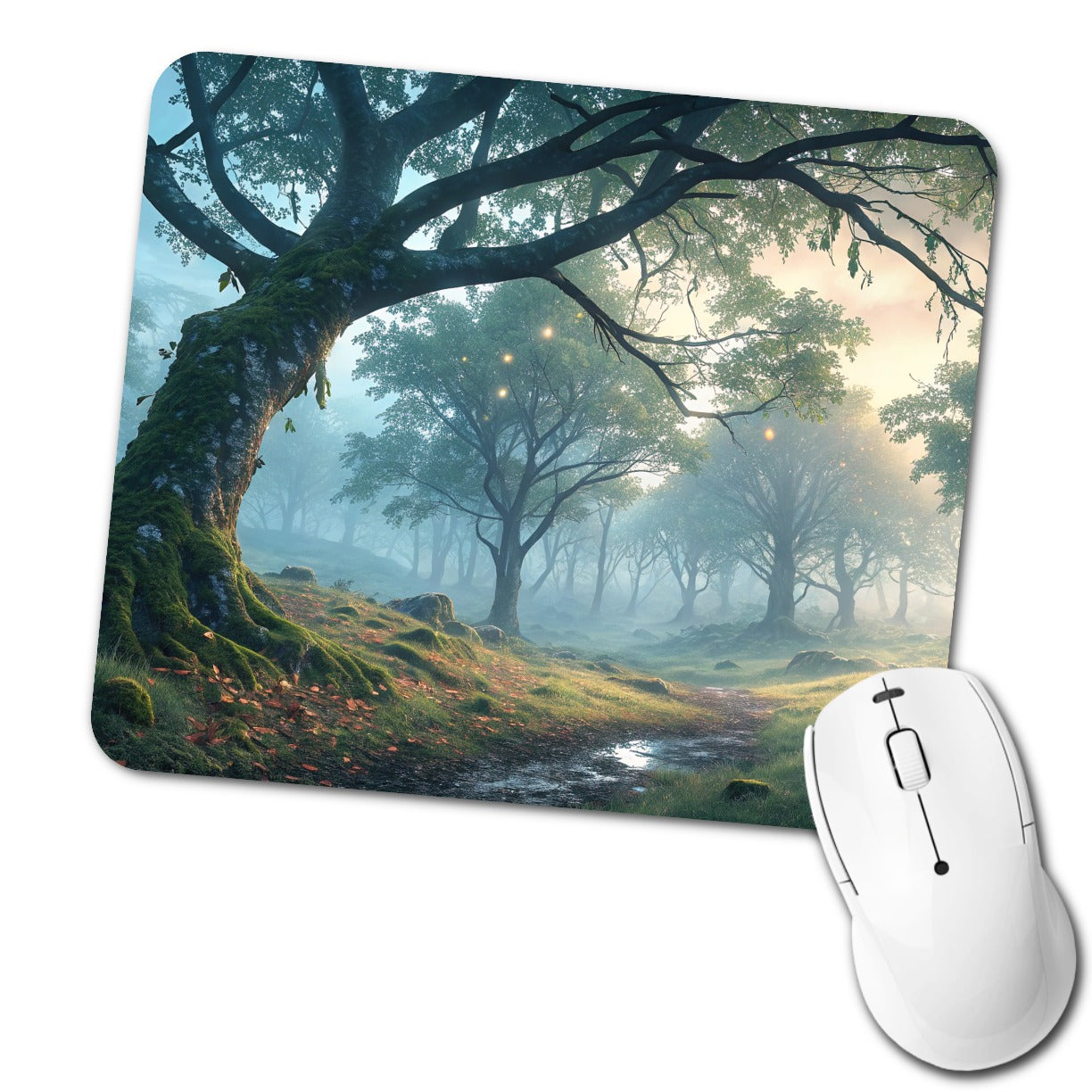 Enchanted Woodland Forest Landscape Low Profile Mouse Pad Mat