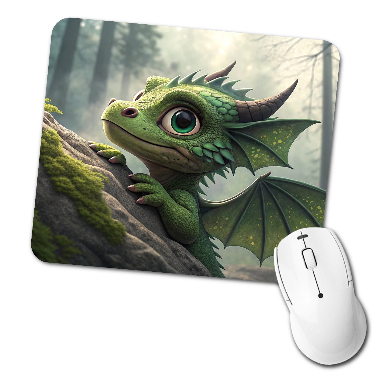 Fantasy Dragon Forest Scene Low Profile Mouse Pad Mat