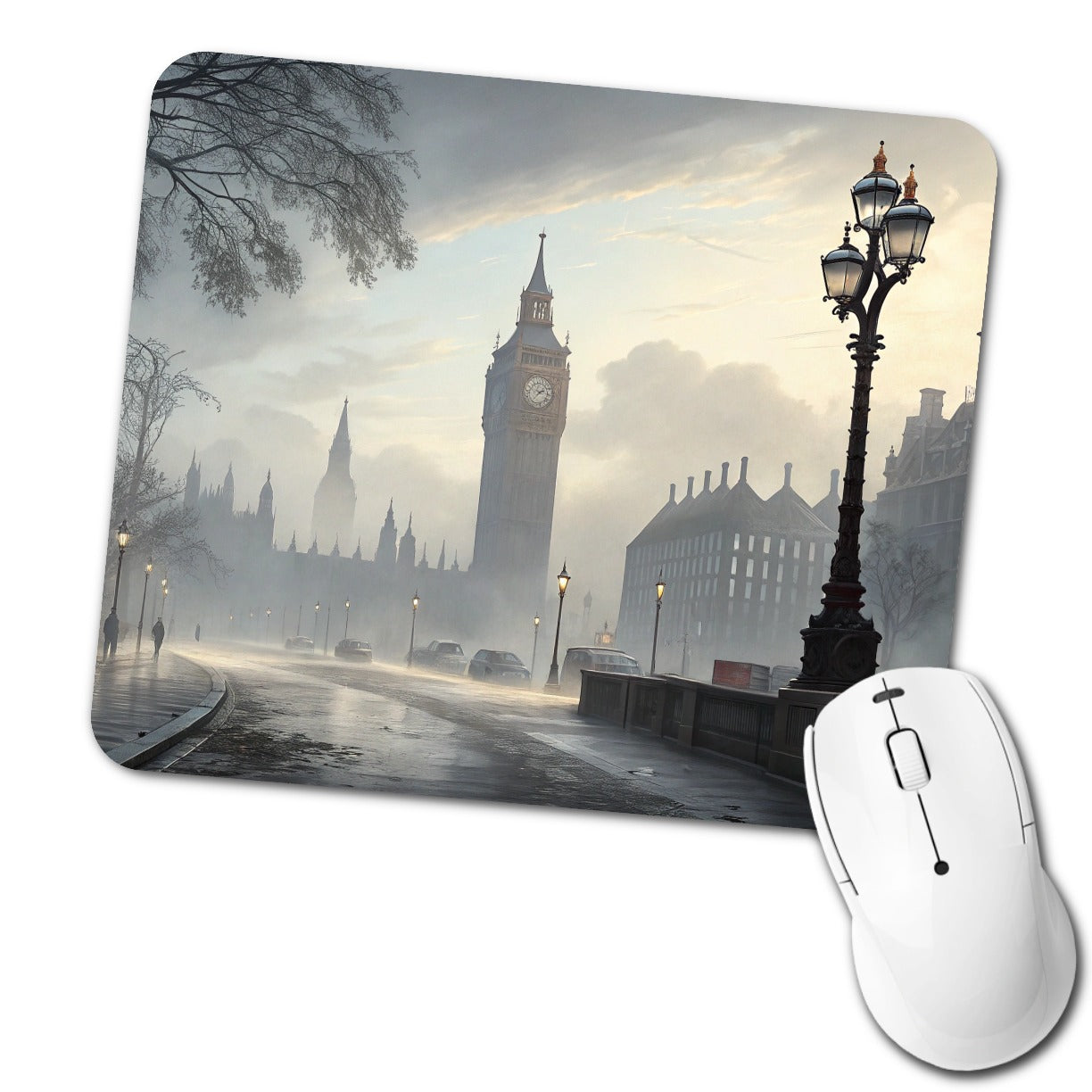 Foggy London England Cityscape Low Profile Mouse Pad Mat
