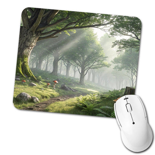 Foggy Woodland Forest Landscape Low Profile Mouse Pad Mat