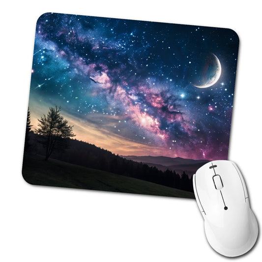 Galaxy Night Sky Crescent Moon Low Profile Mouse Pad Mat