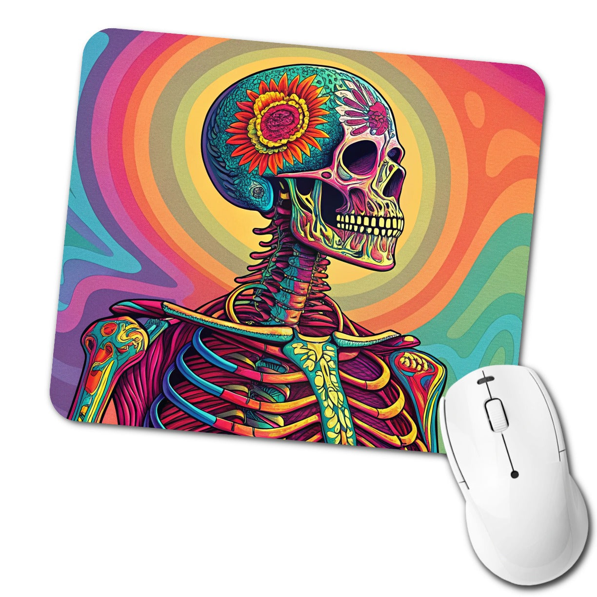 Halloween Psychedelic Skeleton Low Profile Mouse Pad Mat