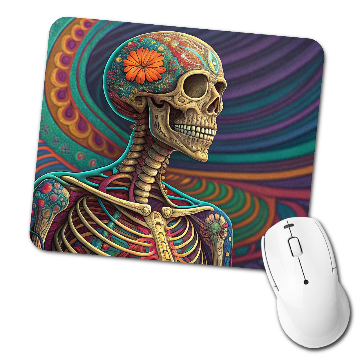 Halloween Rainbow Skeleton Psychedelic Low Profile Mouse Pad Mat