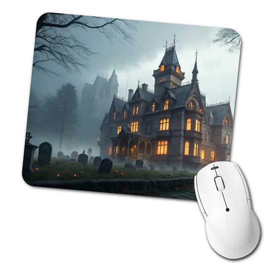 Haunted Victorian Mansion Halloween Low Profile Mouse Pad Mat