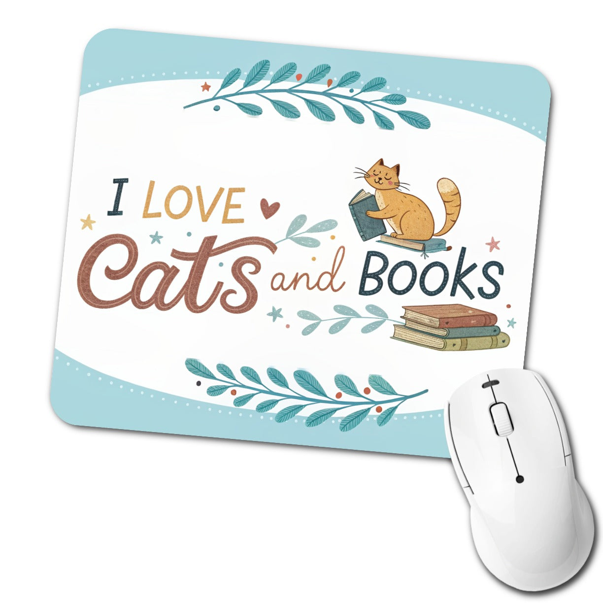 I Love Cats Books Reader Low Profile Mouse Pad Mat