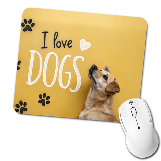 I Love Dogs Paw Prints Low Profile Mouse Pad Mat
