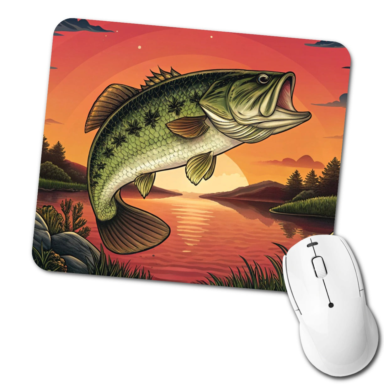 Largemouth Bass Trophy Fishing Sunset Low Profile Mouse Pad Mat