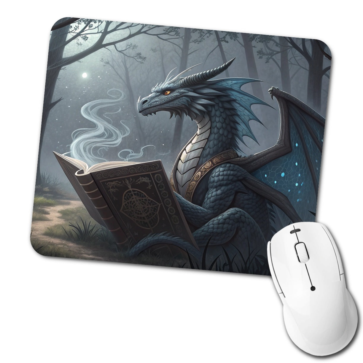 Misty Dragon Reading Book Low Profile Mouse Pad Mat