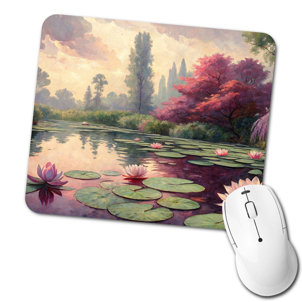 Monet Inspired Water Lilies Low Profile Mouse Pad Mat