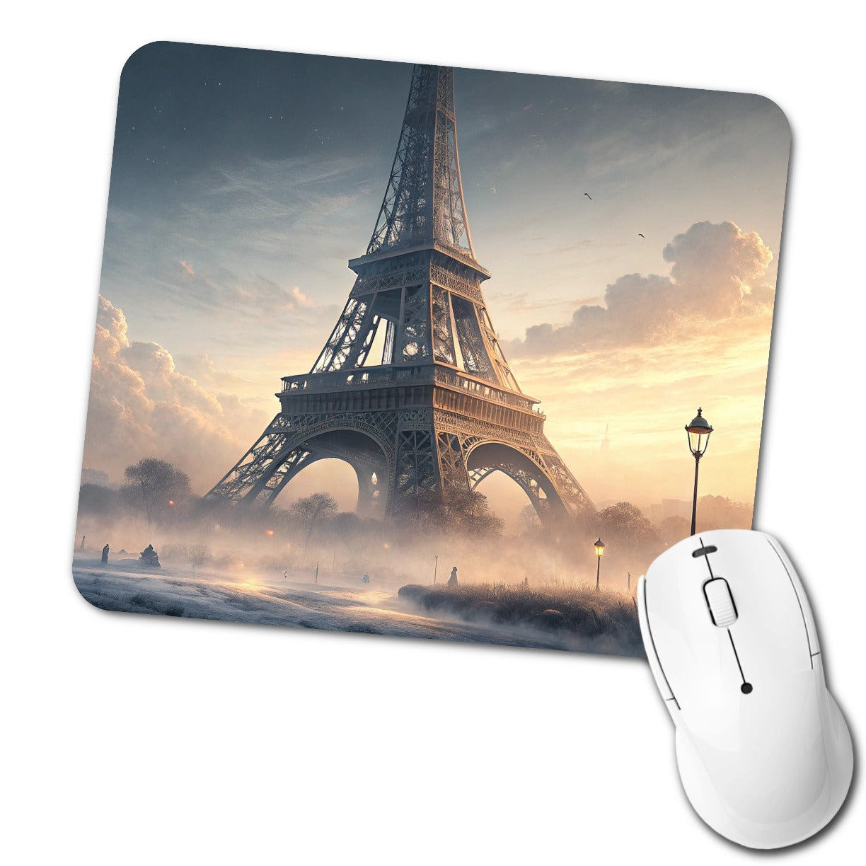 Paris France Eiffel Tower Mist Low Profile Mouse Pad Mat