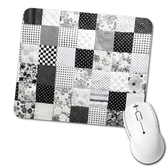 Patchwork Quilt Black White Low Profile Mouse Pad Mat