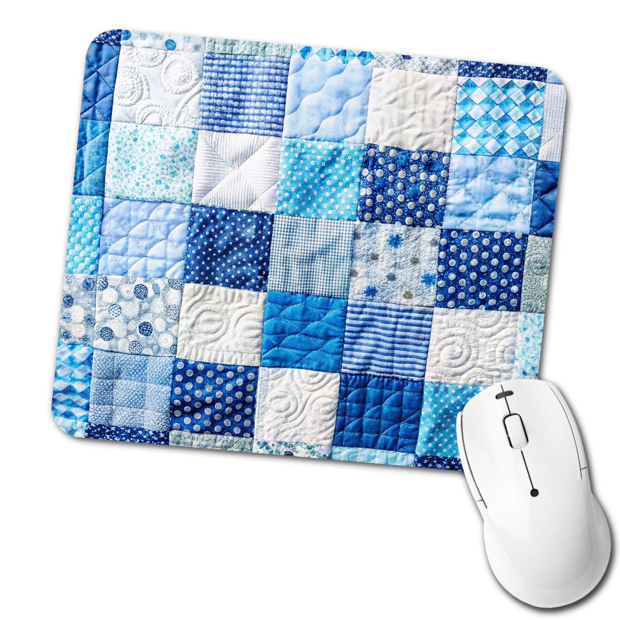 Patchwork Quilt Blue Low Profile Mouse Pad Mat