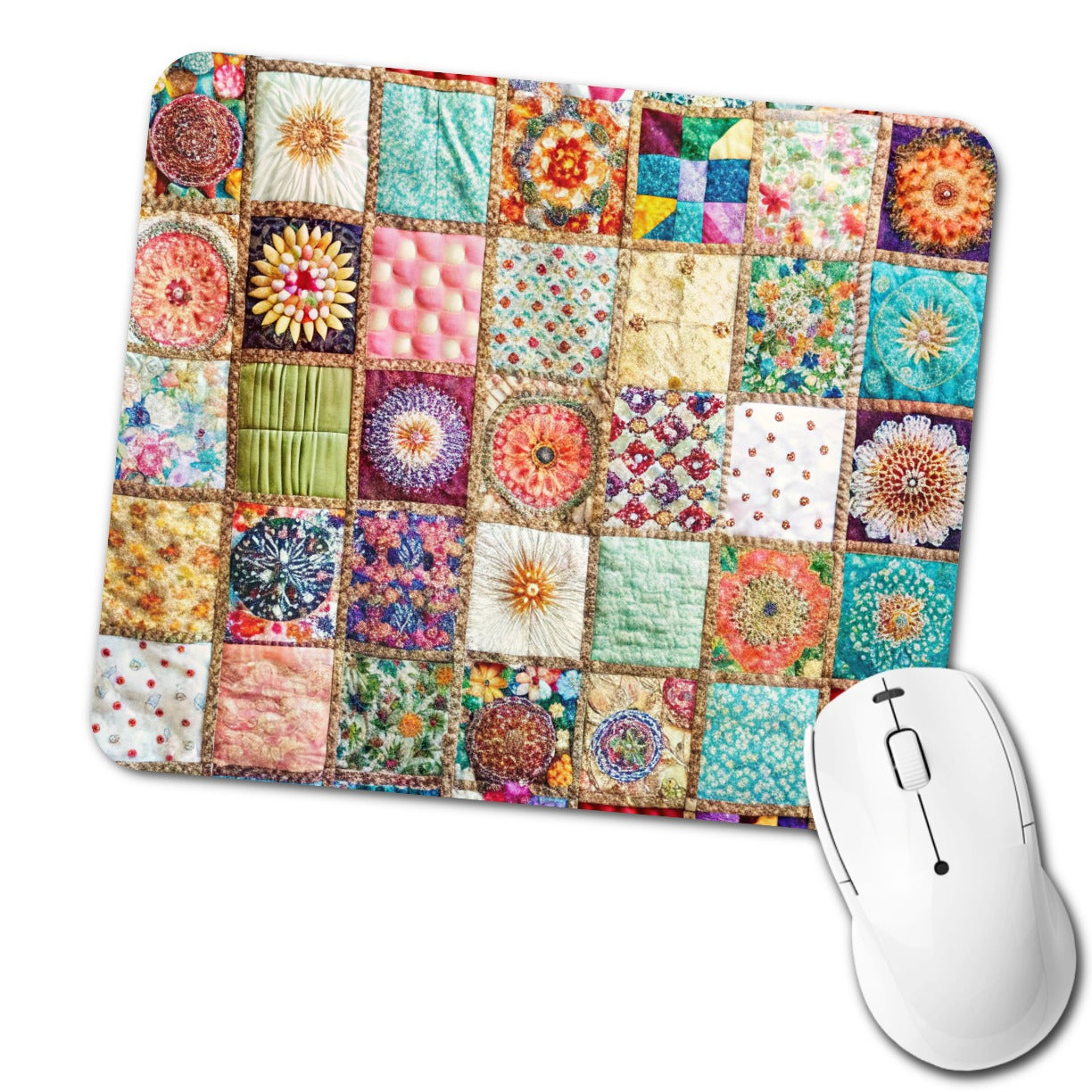 Patchwork Quilt Bohemian Low Profile Mouse Pad Mat