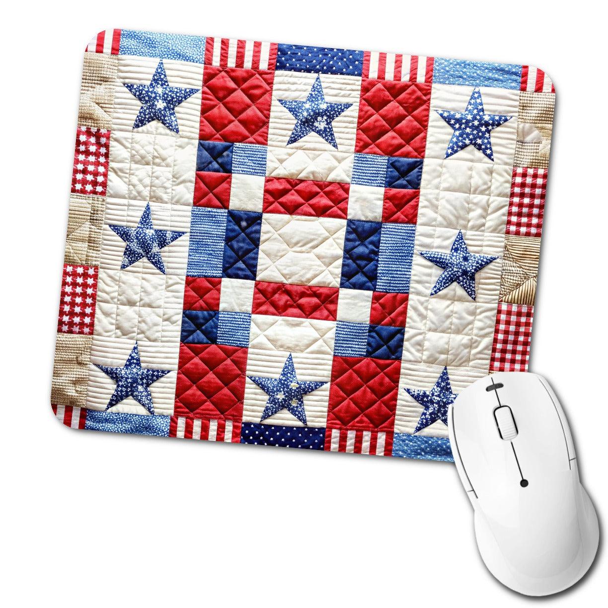 Patchwork Quilt Patriotic Low Profile Mouse Pad Mat